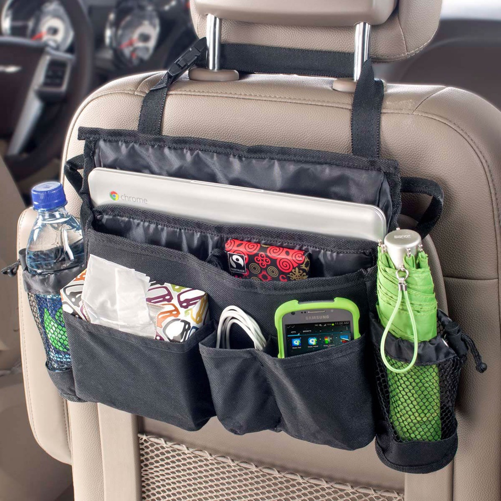 High Road SwingAway Front Seat Car Organizer for Daily Driving Essentials  with Side Bottle and Cup Holders